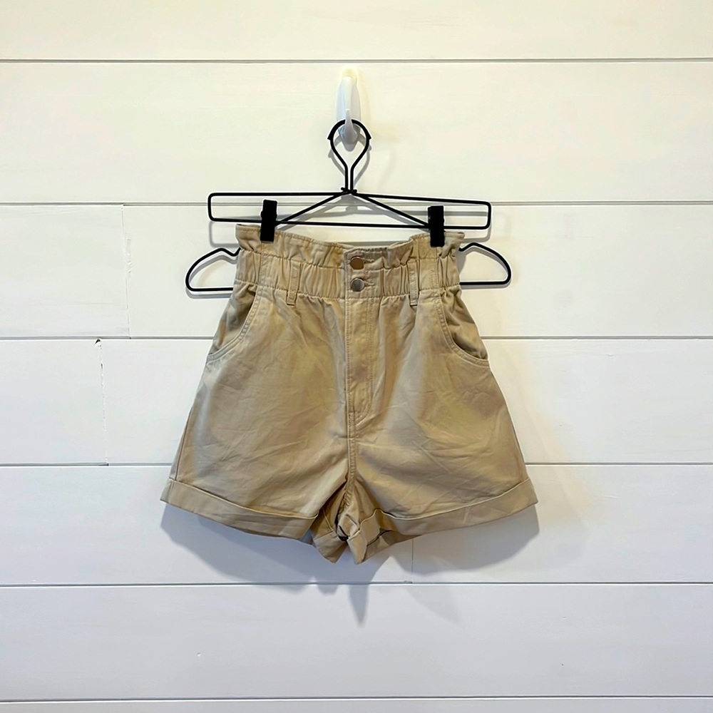 High waisted khaki shorts